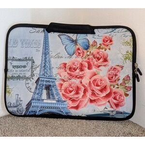Paris Eiffel Tower Laptop Sleeve Roses‎ Butterfly Print 15 inch